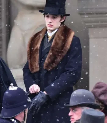 Louis Partridge House of Guinness S01 Black Fur Coat