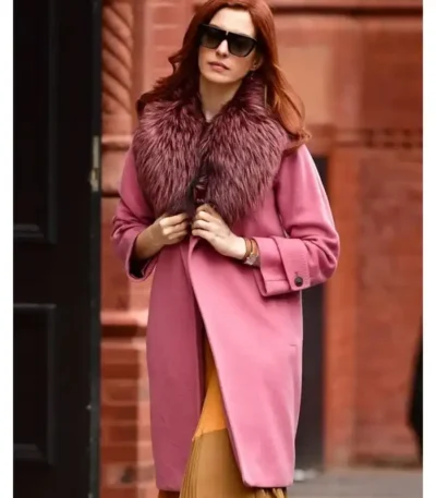 Modern Love Anne Hathaway Pink Shearling Coat