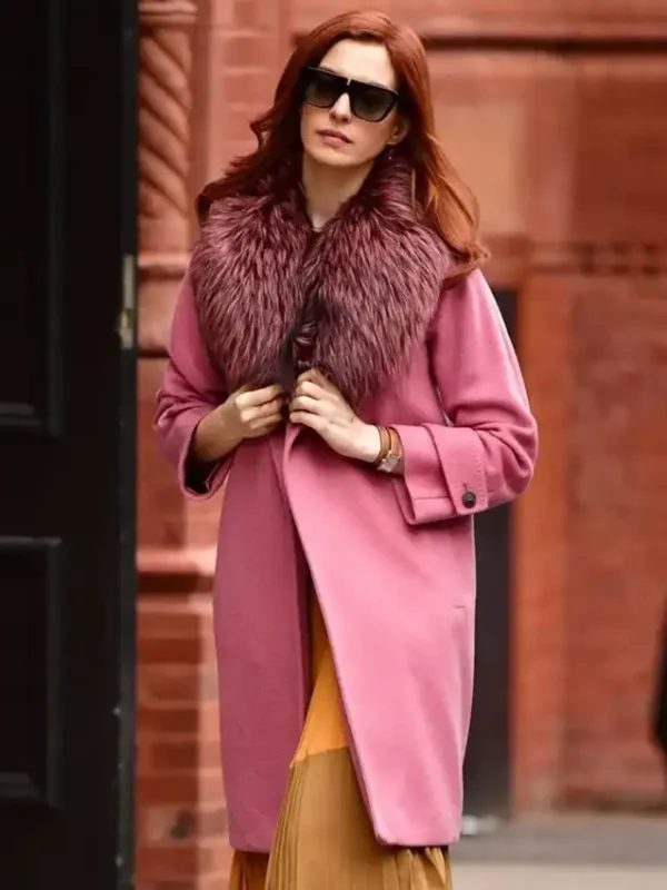 Modern Love Anne Hathaway Pink Shearling Coat