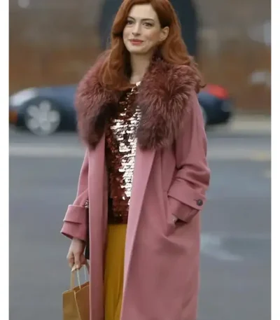 Modern Love Anne Hathaway Pink Shearling Coat