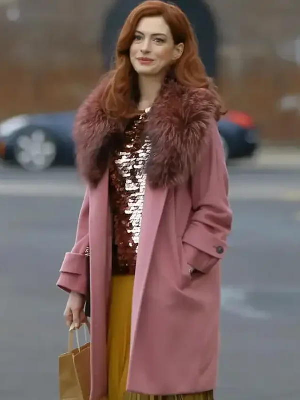 Modern Love Anne Hathaway Pink Shearling Coat