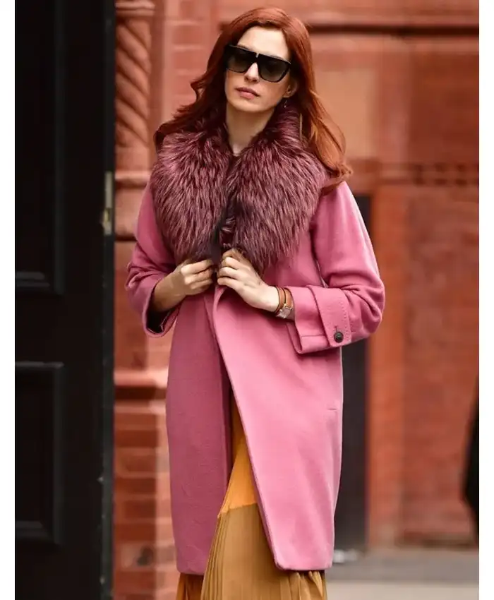 Modern Love Anne Hathaway Pink Shearling Coat Modern Love Anne Hathaway Pink Shearling Coat