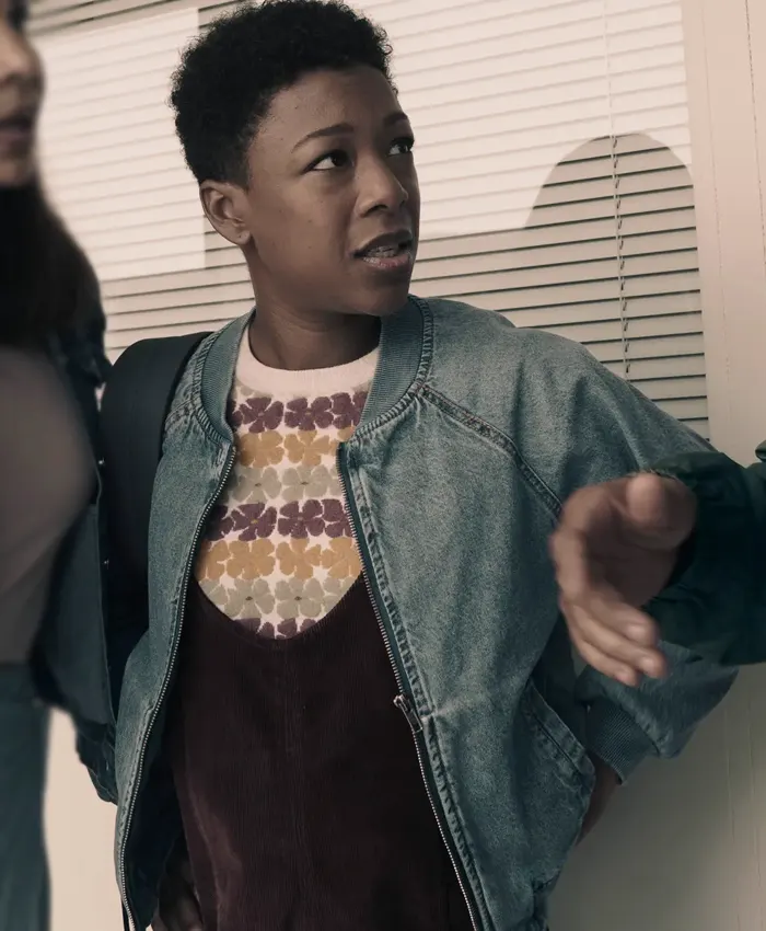 Moira Strand The Handmaid’s Tale S06 Bomber Denim Jacket Moira Strand The Handmaid’s Tale S06 Bomber Denim Jacket
