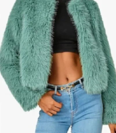 Morgan Gillory High Potential Teal Fur Jacket