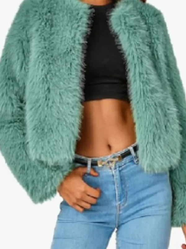 Morgan Gillory High Potential Teal Fur Jacket