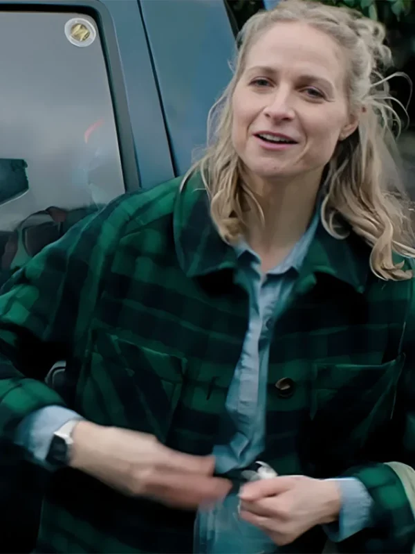 Niamh Algar Playing Nice S01 Green Tartan Plaid Coat