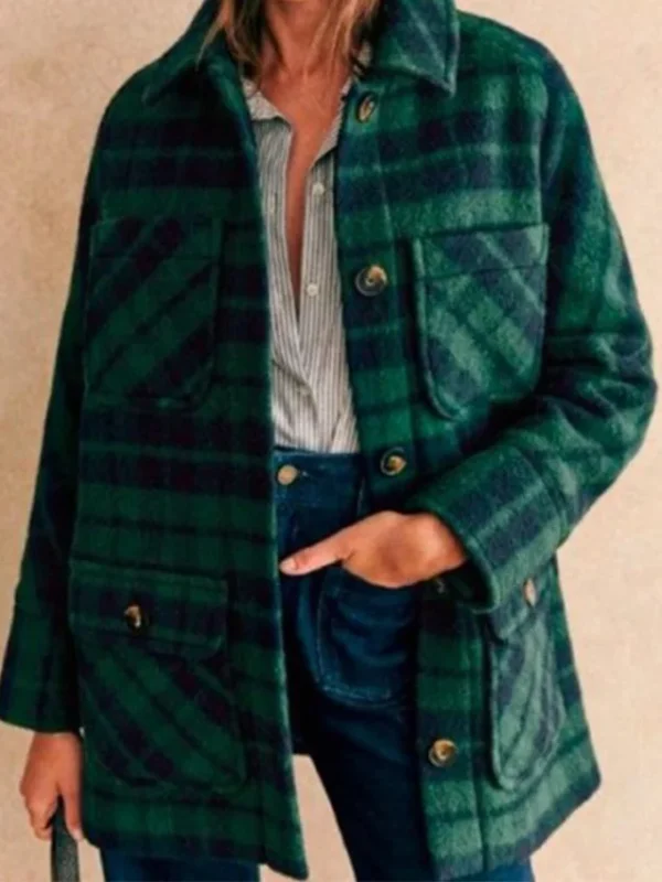 Niamh Algar Playing Nice S01 Green Tartan Plaid Coat