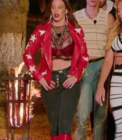 Polly Brindle Battle Camp S01 Red Star Print Leather Jacket
