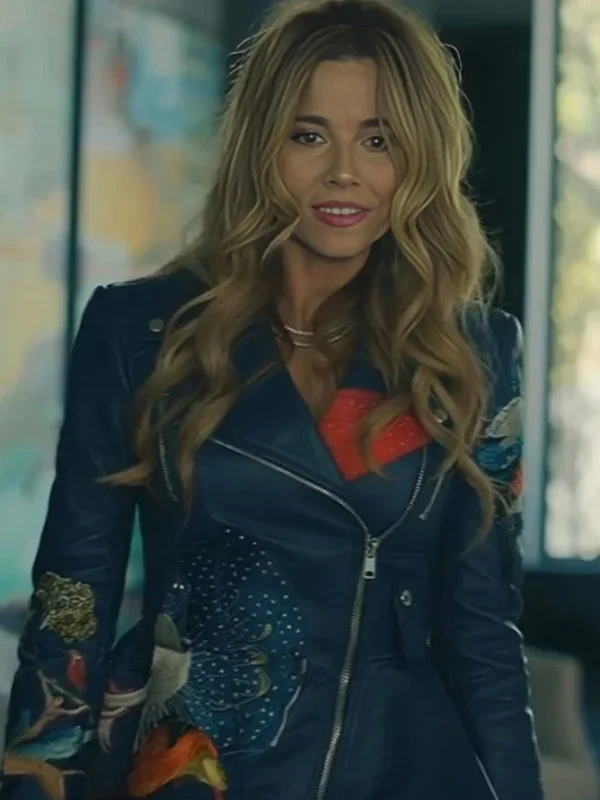 No Good Deed Linda Cardellini Blue Peplum Leather Jacket