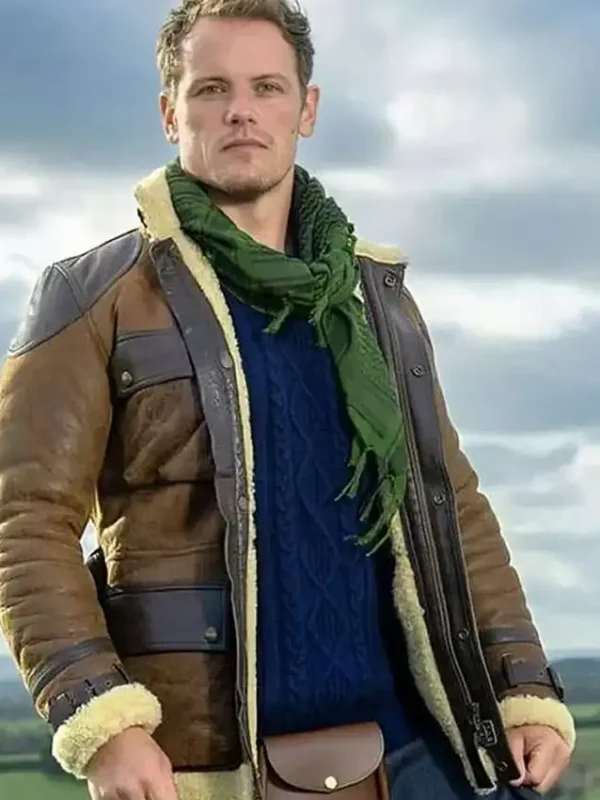 Sam Heughan Men in Kilts Brown Shearling Jacket