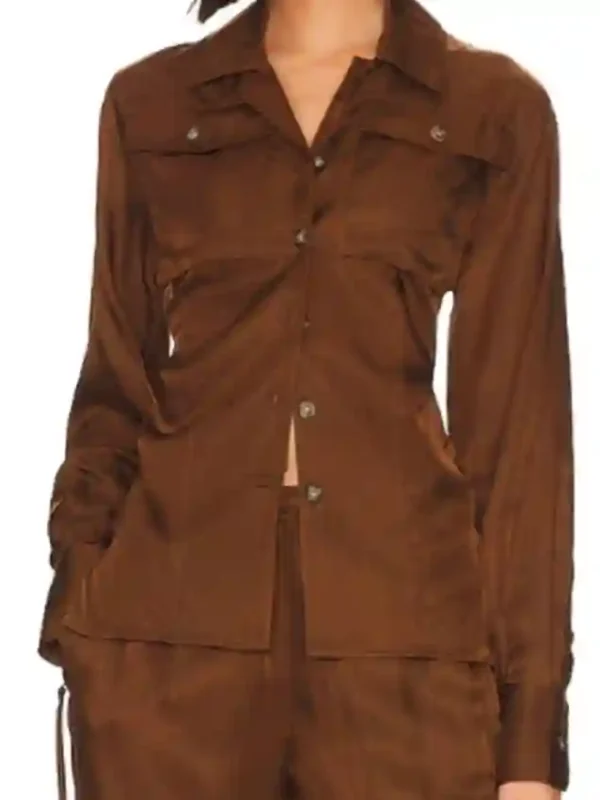 Found Shanola Hampton Lapel Style Brown Shirt