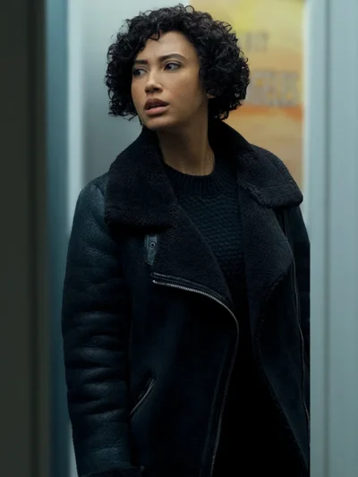 Andy Allo Upload Shearling Black Leather Jacket