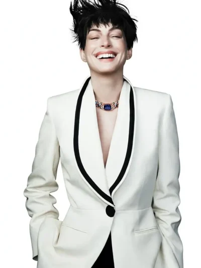 Anne Hathaway Vogue China White Blazer