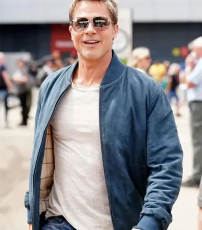 Brad Pitt F1 Blue Bomber Suede Leather Jacket