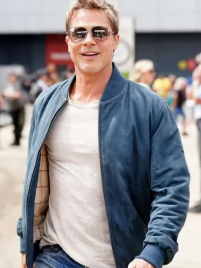 Brad Pitt F1 Blue Bomber Suede Leather Jacket