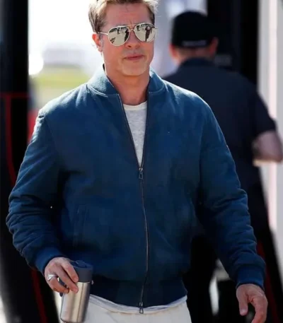 Brad Pitt F1 Blue Bomber Suede Leather Jacket