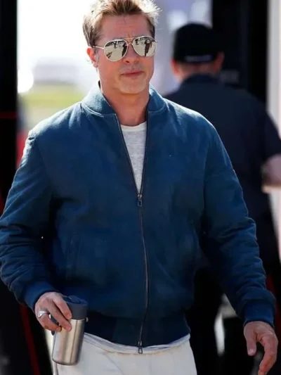 Brad Pitt F1 Blue Bomber Suede Leather Jacket