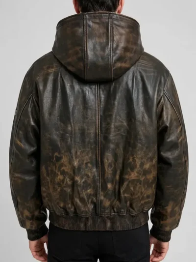 Cropped Leopard Print Leather Bomber Jacket