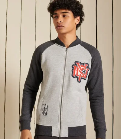 Crossing Lines Jersey Grey Bomber Jacket