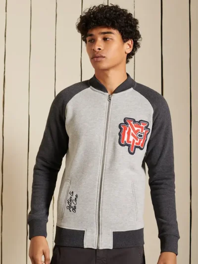 Crossing Lines Jersey Grey Bomber Jacket