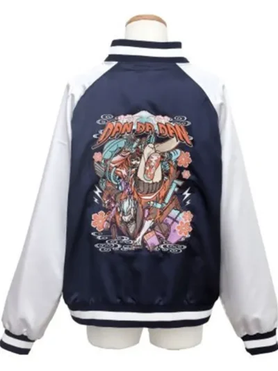 Dandadan Souvenir Satin Varsity Bomber Jacket