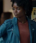 Denée Benton Unreal S02 Blue Biker Leather Jacket