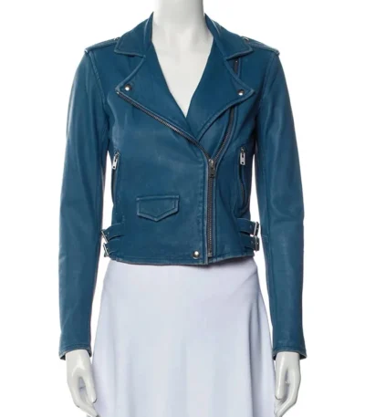 Denée Benton Unreal S02 Blue Biker Leather Jacket