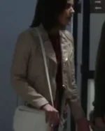 Pretty Little Liars S07 Lucy Hale Beige Biker Leather Jacket