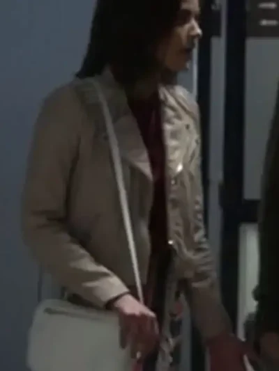 Pretty Little Liars S07 Lucy Hale Beige Biker Leather Jacket