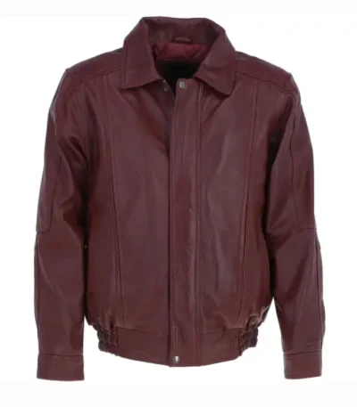 Mens Burgundy Leather Brando Bomber Jacket