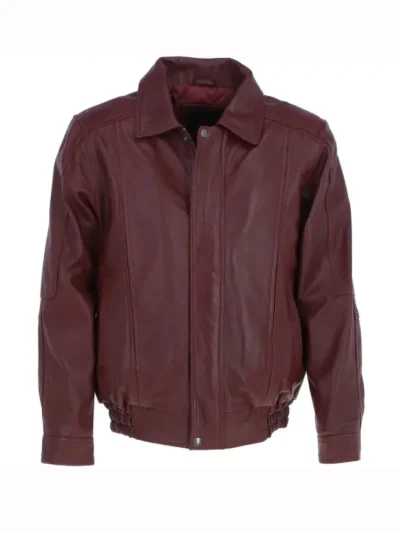 Mens Burgundy Leather Brando Bomber Jacket