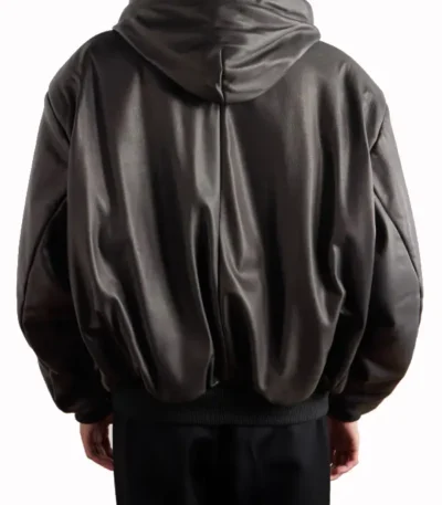 Oversized Padded Leather Hooded Bomber Jacket
