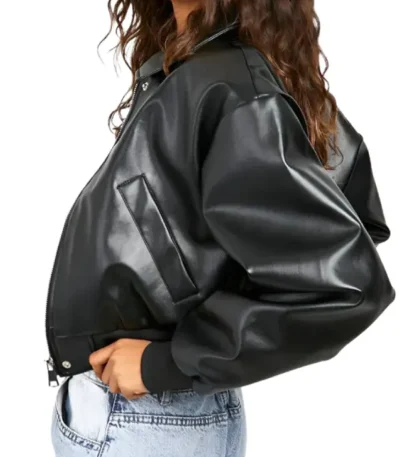 Verona Black Oversized Leather Bomber Jacket
