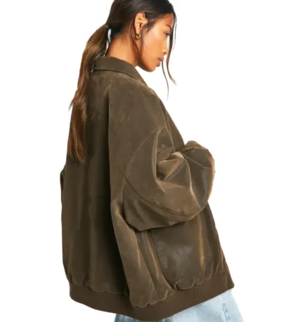 Vintage Look Oversized Leather Bomber Jacket
