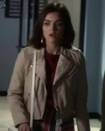Pretty Little Liars S07 Lucy Hale Beige Biker Leather Jacket