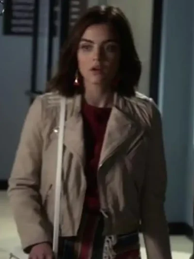 Pretty Little Liars S07 Lucy Hale Beige Biker Leather Jacket