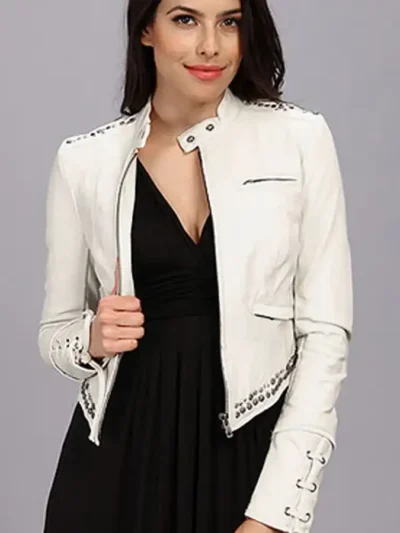 Sasha Pieterse Pretty Little Liars S05 White Leather Jacket