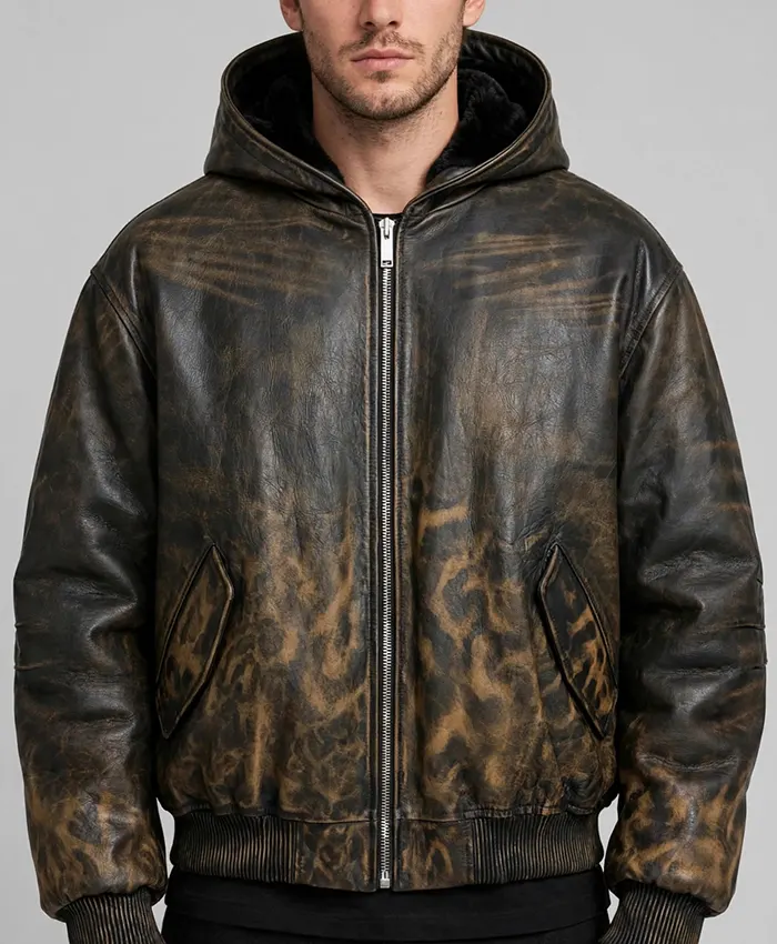 Cropped Leopard Print Leather Bomber Jacket Cropped Leopard Print Leather Bomber Jacket