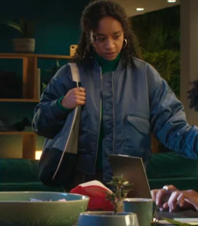Siena Kelly Black Mirror S07 Blue Bomber Jacket