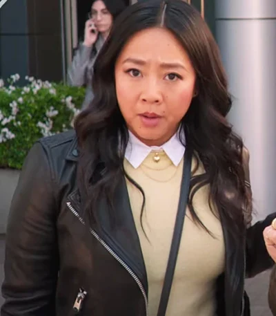 Stephanie Hsu Laid Black Leather Jacket