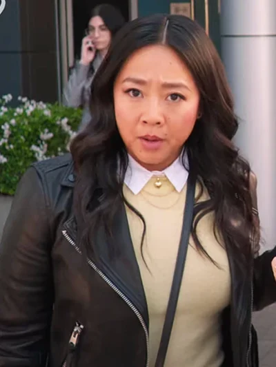 Stephanie Hsu Laid Black Leather Jacket