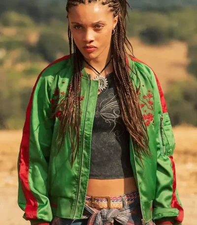 The Iris Affair Joy Baxter Green Bomber Jacket