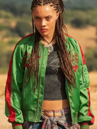 The Iris Affair Joy Baxter Green Bomber Jacket