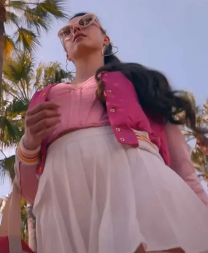 The Substance 2024 Margaret Qualley Pink Varsity Jacket The Substance 2024 Margaret Qualley Pink Varsity Jacket