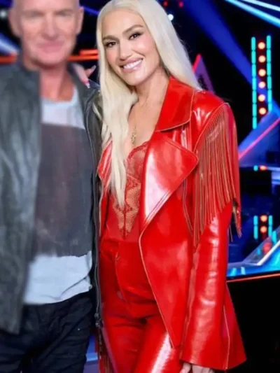 The Voice S26 Gwen Stefani Red Leather Fringe Blazer