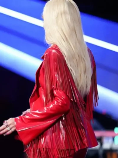 The Voice S26 Gwen Stefani Red Leather Fringe Blazer