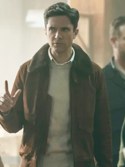 Topher Grace The Waterfront S01 Brown Shearling Jacket