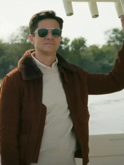 Topher Grace The Waterfront S01 Brown Shearling Jacket