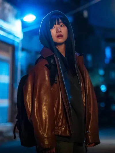 Won Jin-ah The Defects Brown Leather Jacket