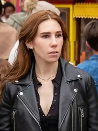 Zosia Mamet Laid Black Leather Jacket